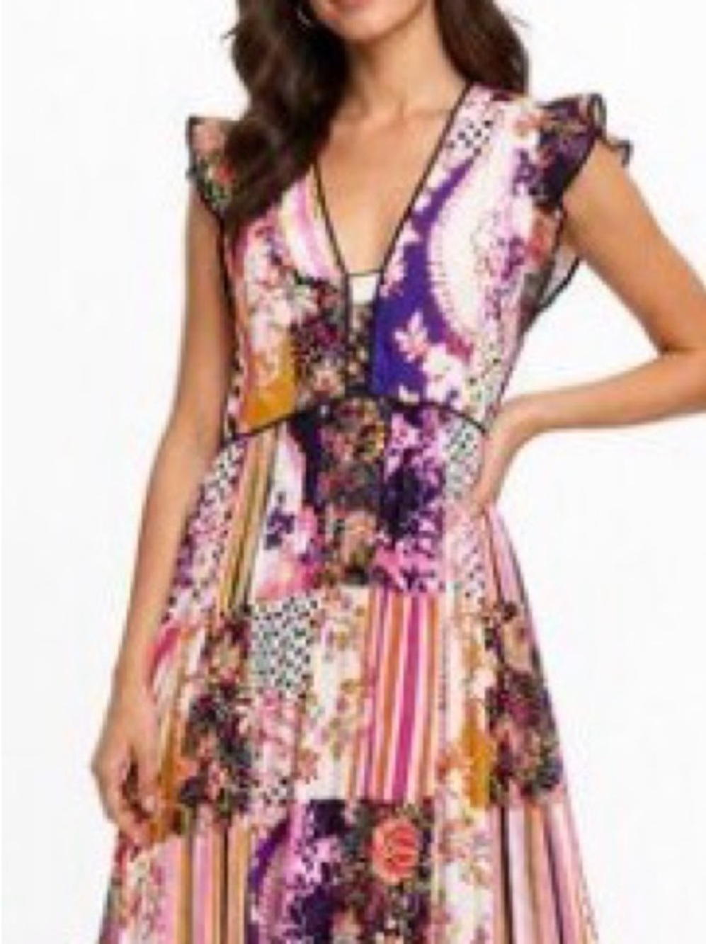 Anthropologie Floral Patchwork Midi Dress in Purple and Pink- size 6 - Picture 1 of 3
